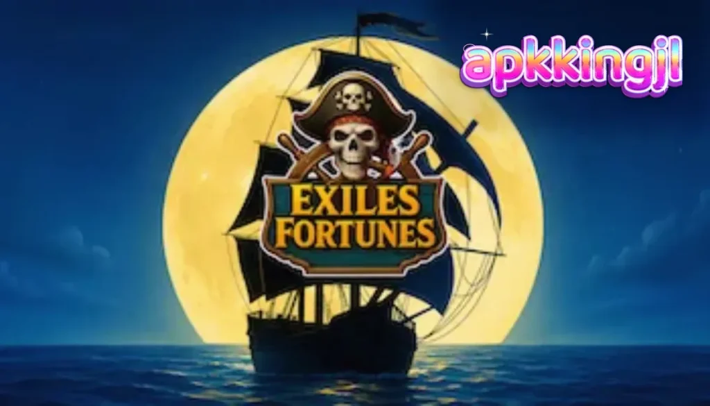 Tampilan visual slot Exiles Fortunes dengan tema bajak laut kartun