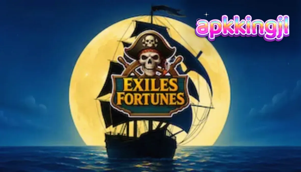 Tampilan visual slot Exiles Fortunes dengan tema bajak laut kartun